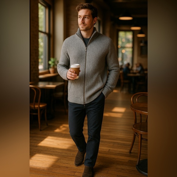 1901 NWT Nordstrom Men’s M Gray Zip Front Cardigan Sweater Mohair Wool Preppy - Picture 7 of 10